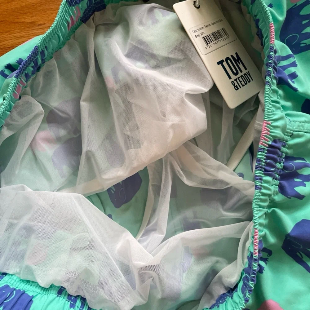 Tom & Teddy Seahorse Print Swim Trunks Blue Green New w Tags Size Mens‎ XXL